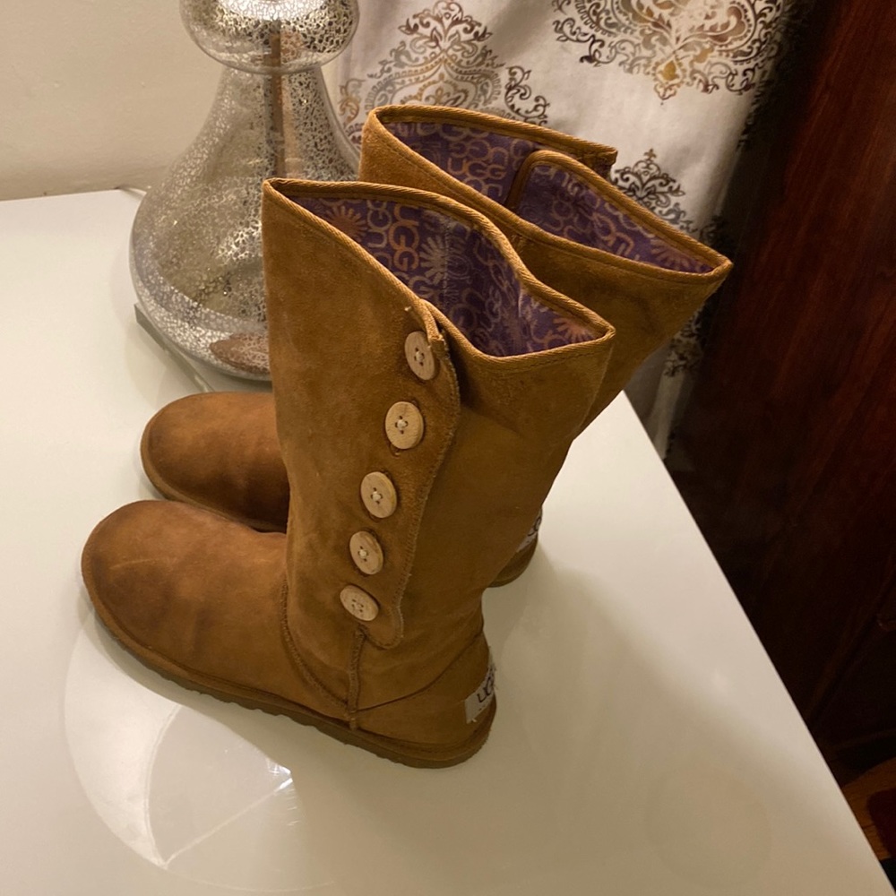 UGG AUSTRALIA WOMEN’S 3387 LO PRO BUTTON fold over shestnut boots size 8